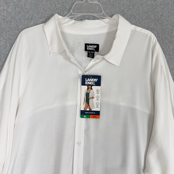 Lands End Womens Swim Cover Up White XL / XXL Long Sleeves Button Up Tunic Shirt - Picture 2 of 16